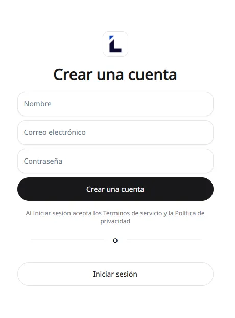 Formulario para crear una cuenta en Loproda